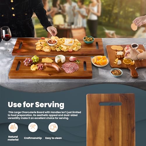 TIDITA 30" Large Acacia Wood Charcuterie Board, Built-in Handles, Raw Edge | Dual-sided Design, Extra Long Wooden Serving Cheese Boards, Rectangular Serving Platter for Meat Steak, Cracker Appetizers - color: Acacia, size: 30" x 9.8" x 1"