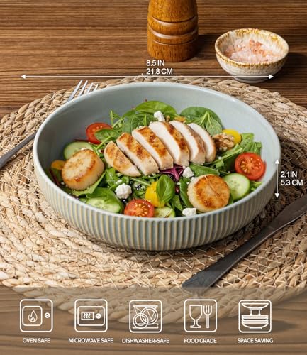 8.5" Ceramic Pasta Bowls Set of 4, Salad Bowls | Versatile Serving Bowls for Pasta, Salad, Fruit & Noodles, Housewarming & Wedding Gift, Desert Sage - color: Desert Sage, size: 8.5 Inch