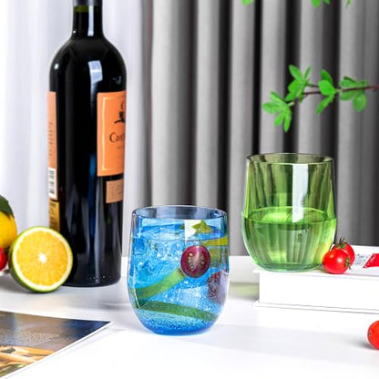 14-ounce Plastic Stemless Wine Glasses, All Purpose Arcylic Glasses, set of 6 Multicolor Reusable Shatter-resistant Dishwasher Safe - color: Multicolor