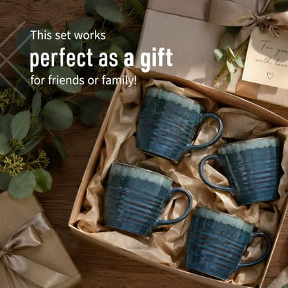 Ava Nord Reactive Glaze Stoneware Ceramic Coffee Mugs 4 Pack - 14oz - Blue | Lead-Free, Non-Toxic, Handcrafted, Coffee Mug Set for Tea Latte Cappuccino Cocoa Hot Chocolate, Microwave & Dishwasher Safe - color: Reactive Glaze - Blue