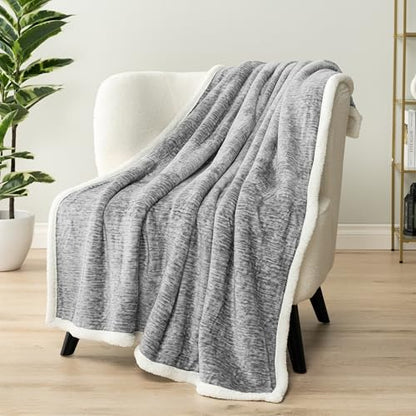 Premium Sherpa Melange Throw Blanket for Couch, Sofa by Pavilia | Soft, Fluffy, Plush, Warm, Cozy | Light Gray Fuzzy Lightweight Microfiber, Luxury Modern Reversible TV Blanket | 50 x 60 Inches - color: Melange Light Gray, size: 50 x 60 Inches