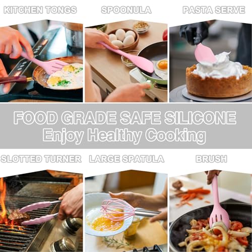 Umite Chef 22-Piece Silicone Cooking Utensils Set, Heat Resistant & Dishwasher Safe Kitchen Tools, Non-Scratch Spatula Set for Nonstick Cookware (Pink) - color: Pink