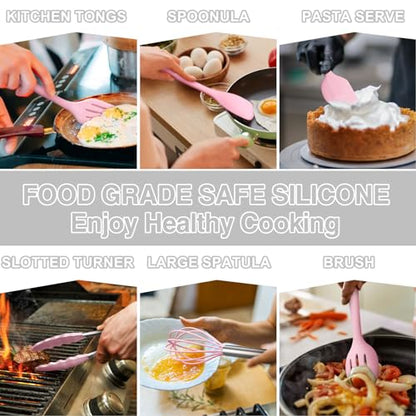 Umite Chef 22-Piece Silicone Cooking Utensils Set, Heat Resistant & Dishwasher Safe Kitchen Tools, Non-Scratch Spatula Set for Nonstick Cookware (Pink) - color: Pink