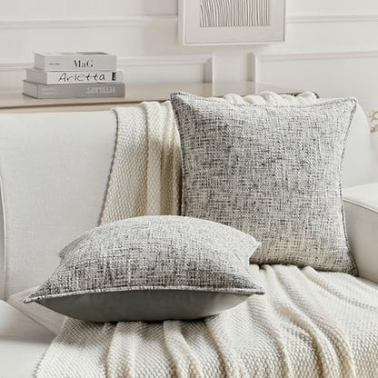FUTEI Pack of 2 Tweed Chenille Throw Pillow Covers 18x18 Inch, Black | Premium Chenille Front/ Smooth Velvet Back,Hidden Zipper,Machine Washable,Pilling-Resistant,Colorfast, Insert Not Included. - color: Black, size: 18" x 18" (Pack of 2)