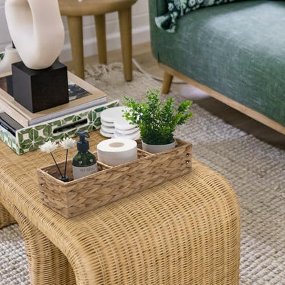 Wicker Bathroom Basket with 3 Compartments, Water Hyacinth Toilet Tank Basket, Woven Storage Box for Bathroom Organizer (16.5 x 5.5 x 3.5 inch) - size: 16.5" x 5.5" x 3.5"
