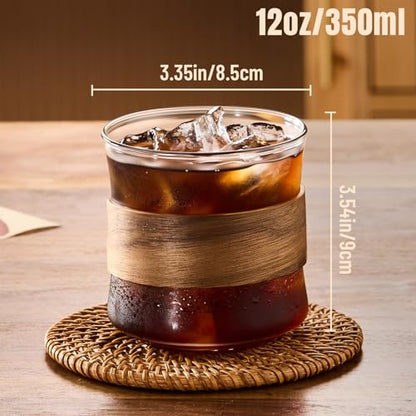 PARACITY Espresso Glasses Set of 2, 11.8 oz Clear Cups with Wooden Rings | Borosilicate bodies handle hot and cold drinks; removable sleeves help shield hands during latte, cappuccino or tea service - size: 11.8 Ounces (2 pack)