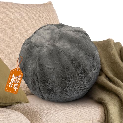 Cheer Collection Ultra Soft Faux Fur Round Pillow - Decorative and Fun Throw Pillows for Couch, Bed & Living Room - Funky Sphere Pillow for Kids & Adults - Aesthetic Pillows for Accents - Gray - color: Gray