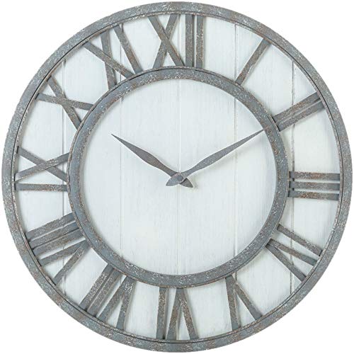 Oldtown Farmhouse Metal & Solid Wood Noiseless Wall Clock (Whitewash, 18-inch) - color: Whitewash, size: 18-inch