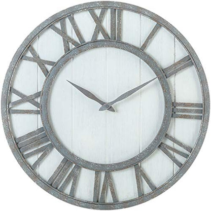 Oldtown Farmhouse Metal & Solid Wood Noiseless Wall Clock (Whitewash, 18-inch) - color: Whitewash, size: 18-inch