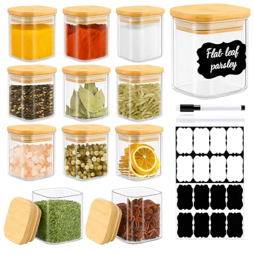 12 Pack 4 oz Square Glass Spice Jars with Lids and Labels – Airtight Small Seasoning Containers Set, Clear Glass Storage Jars for Seasoning, Spices, Kitchen Pantry Organization - color: Square/4oz/12pcs