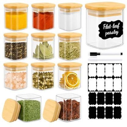 12 Pack 4 oz Square Glass Spice Jars with Lids and Labels – Airtight Small Seasoning Containers Set, Clear Glass Storage Jars for Seasoning, Spices, Kitchen Pantry Organization - color: Square/4oz/12pcs