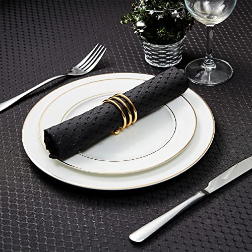 Black Jacquard 17x17 Square Polyester Cloth Napkins Set of 8 | Waterproof, Stain Resistant, Shrink Proof, Washable, fabric, Outdoor, Dining, Wedding, Kitchen, Party, Banquet, Reusable - color: Black