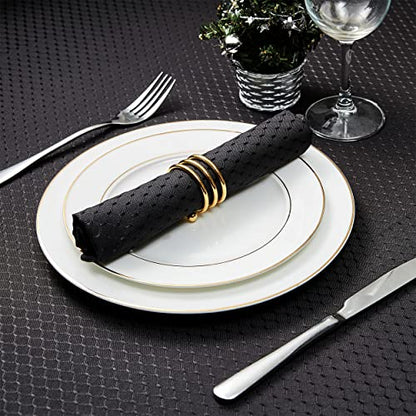 Black Jacquard 17x17 Square Polyester Cloth Napkins Set of 8 | Waterproof, Stain Resistant, Shrink Proof, Washable, fabric, Outdoor, Dining, Wedding, Kitchen, Party, Banquet, Reusable - color: Black