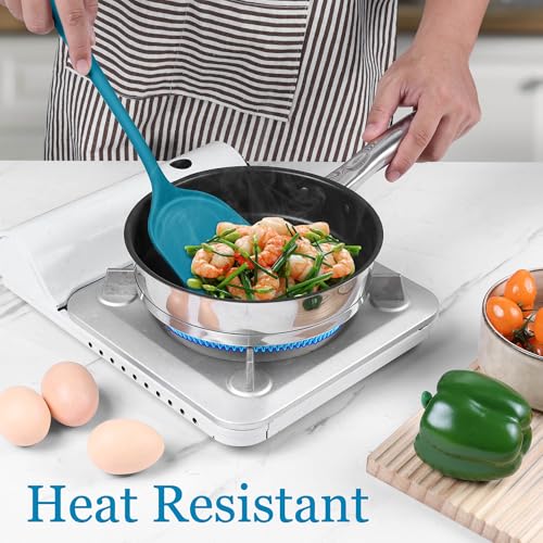 LIANYU Non-Toxic Kitchen Cooking Utensils Set, 8Pcs Blue Silicone Tools | Heat Resistant Cooking Gadgets for Nonstick Cookware, Includes Silicone Spatula, Ladle, Spoon Turner, Dishwasher Safe - color: Blue