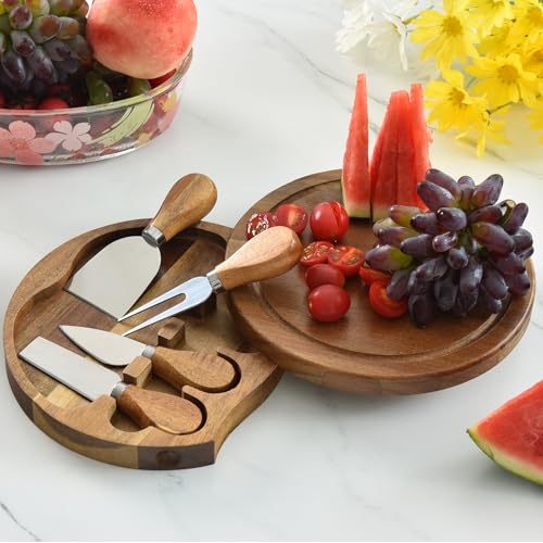 Mini Charcuterie Boards Set, Cheese Board and Knife Set, Acacia Wood | Small Cheeseboard for Outdoor Picnic, Camping, Small Kitchen, House Warming Gift, Wedding Gift for Couple