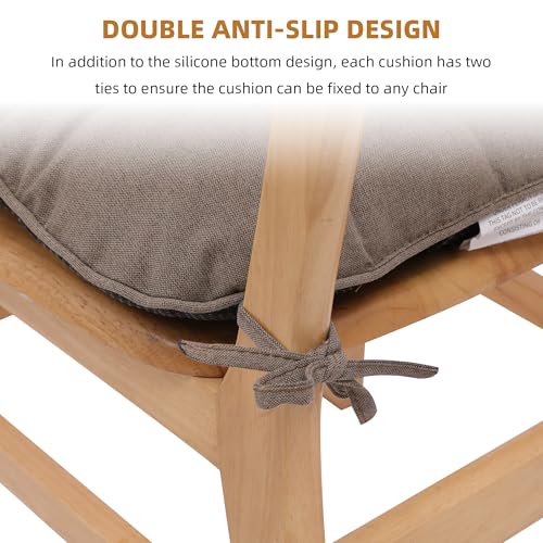 RACE LEAF Brown Chair Cushions 4 Pack, 15.5" X 15.5" Indoor Seat Cushions, Tufted Memory Foam Dining Room Chair Pads with Ties and Non-Slip Backing - color: Brown