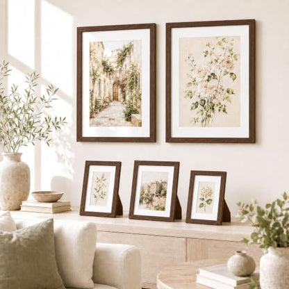 11x14 Wooden Picture Frames Set of 3 Walnut Photo Frame Wall Table Display | Sturdy MDF 11x14 frames with mat clear plexiglass Hangs on wall stands table family pics weddings diplomas home or office - color: Walnut, size: 11x14