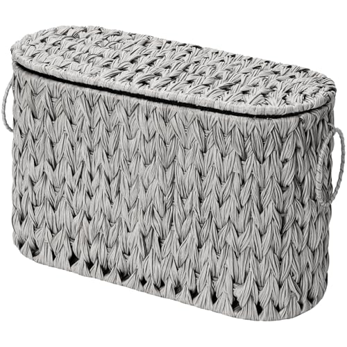 GRANNY SAYS Toilet Paper Storage with Lid, Toilet Paper Holder Stand, Grey | Slim Waterproof Bathroom Organizers and Storage, Wicker Basket for Bathroom Storage with Handles, for 6 Mega Rolls - color: Grey, size: 15¾"L x 6½" Wx 10¼"H (with Lid)
