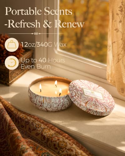 M&SENSE Pumpkin Apple Pie Scented Candles,3 Wick Soy Candles for Home Scented, 12oz Travel Aromatherapy Candle for Stress Relief, 40 Hour Burn Time - color: Pumpkin Apple Pie