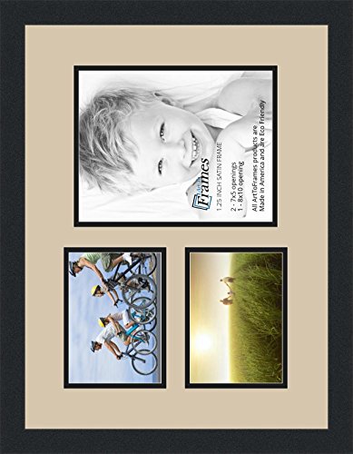ArtToFrames Collage Photo Frame Double Mat with 1-8x10 and 2-5x7 Openings and Satin Black Frame - color: Grey Beige, size: 1 - 8x10 and 2 - 5x7