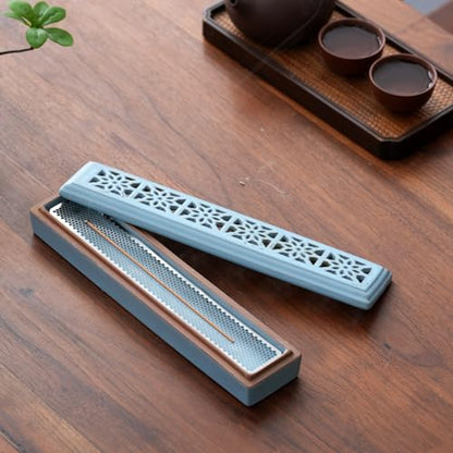 CEREMONY Incense Holder for Sticks, Ceramic Insence-Stick Holder Ash Catcher, Incense Holder Timkburner for Meditation Yoga Spa Room Incense Holder (Mesh-Blue) - color: Mesh-blue