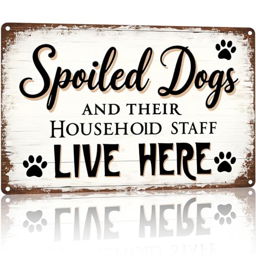 Funny Dog Tin Sign, Rustic White Wood Style Wall Decor, Farmhouse Pet Lover Plaque, Gift for Dog Lovers, Home Kitchen Living Room Decor 8x12 Inch (26012) - color: DOGS