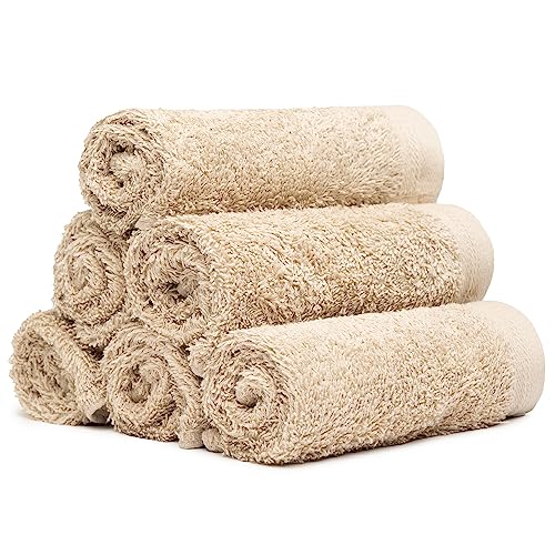 100% Cotton Washcloths Set 13” x 13” | Sand Towels | Set of 6 Ultra Soft and Highly Absorbent Washcloths Sets for Bathroom, Gym, Spa | Machine Washable Face Towel - color: Sand, size: 6 Pcs 13" x 13"