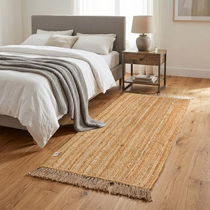 Jute Runner 2x6 Natural Fiber Braided Rugs Farmhouse Hallway Runner Rugs Woven Reversible Kitchen Area Rug, Pure Plant Fiber Low-Pile Entry Rug, Indoor Long Floor Mat, 24x72 Inch - size: 2' x 6' (Rectangular)