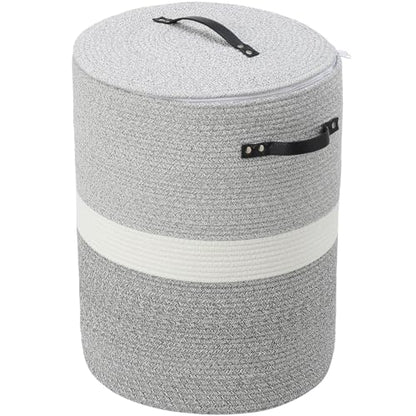 16"x20" Extra Large Cotton Rope Basket with Zipper Lid, Woven Laundry Hamper and Blanket Storage Basket, Round Clothes Bin for Living Room Bedroom, Dual Grey - color: Dual Grey