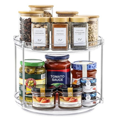 2 Tier Non-Skid Acrylic Lazy Susan Turntable Organizer - Rotating Spice Rack - Spinning Organization Tray for Kitchen, Pantry, Countertop, Closet, Bathroom, Vanity, Medicine Cabinet Organizing, 9.25'' - size: 9.25in-1 Set