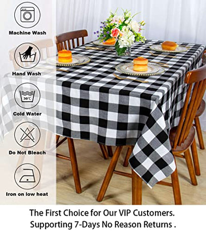 ShinyBeauty Checked Square Tablecloth 54x54-Inch Black and White Buffalo Plaid Tablecloth Washable Cotton Table Cover Gingham Tablecloth for Dining Room Table Linen Christmas - color: Black & White, size: 54" x 54" (Square)