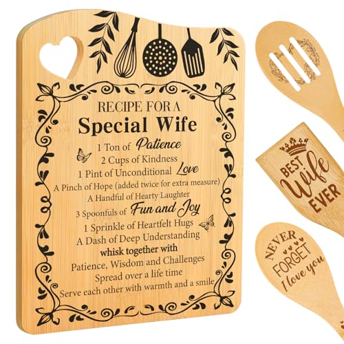 Gifts for Wife,Wife Birthday Christmas Gift from husband | Mothers Day Christmas Anniversary Birthday Gifts for Wife from Husband, Recipe for A Special Wife, Cutting Board with Spoon - color: Wife