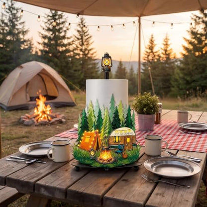 Camping Paper Towel Holder Let's Go Camping Kitchen Bathroom Decor Vbs Decorations Rustic Campfire Tent Camper Paper Stand with Round Base for Countertop Home Accessories - style: Camping