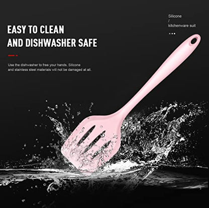 AOTHOD Silicone Cooking Utensils Set - 446°F Heat Resistant Kitchen Utensils, Spatula,Turner Tongs,Spoon,Whisk,Kitchen Utensil Gadgets Tools Set for Nonstick Cookware,Dishwasher Safe BPA Free(Pink) - color: Pink