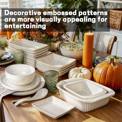 Appetizer Plates Set of 4, 8.25" Embossed Ceramic Rectangular Dessert Plates, Deep Lipped Edges, Microwave & Dishwasher Safe, Salad Sushi Snack Serving Plates (White, Pinwheel Flower) - color: White (Pinwheel Flower), size: 8.25 inch