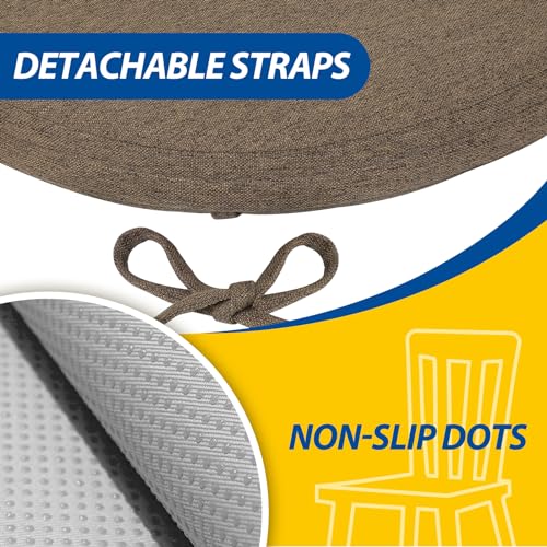 AAAAAcessories D-Shaped Chair Cushions, 2" Thick Dining Chair Pads with Ties and Removable, Machine-Washable Cover, 17" x 16", Set of 4, Taupe - color: Taupe, size: 4 Count(Pack of 1)