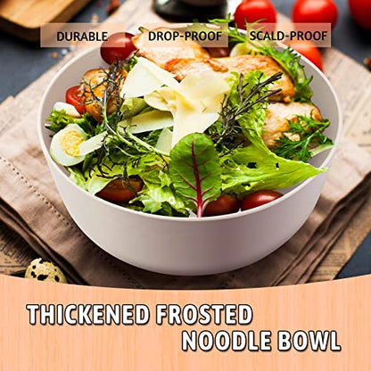 ECOWAY Bamboo Fiber Salad Bowl Set with Lid & Servers, 4Qt Large Serving Bowl with Bamboo Lid, 130OZ Mixing Bowl with Spoon Fork for Salad Fruits Vegetables and Pasta (White, 9.8inch) - color: White with lid