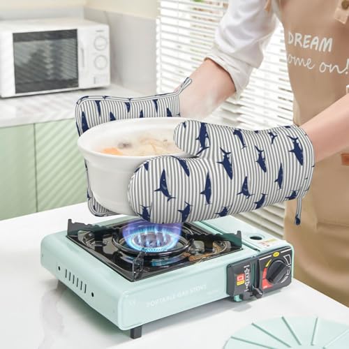 Sharks Oven Mitts and Pot Holders Sets Silicone Blue Shark Grey Stripes Kitchen Oven Mitts Hot Pads Heat Resistant Potholders Kitchen Mitts Set for Baking BBQ Cooking - color: Blue Grey