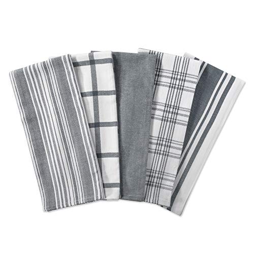 DII Assorted Woven, Kitchen Dishtowel Set, 18x28, Gray, 5 Piece - color: Gray