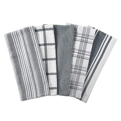 DII Assorted Woven, Kitchen Dishtowel Set, 18x28, Gray, 5 Piece - color: Gray