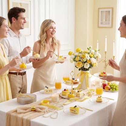 Rubtlamp 200 Pcs Clear Gold Dessert Plates with Forks, 6 inch Hammered Gold Small Disposable Plates, Fancy Appetizer Platos Include 100 Cake Plate,6 inch 100 gold Forks for Birthday, Wedding, Teatime - color: Clear gold