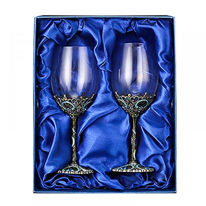 Wine Glasses Clear Handcrafted Champagne Glasses Red Wine Glasses Set Of 2 | Enamel Floral Goblets In Blue, Handcrafted Design, Set Of 2, Perfect For Champagne And Red Wine - color: Blue/ 2 set (gift box)