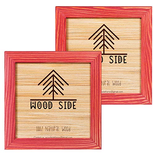 Rustic Wooden Square Picture Frames 4x4 - Set of 2-100% Natural Solid Eco Wood with Real Glass for Wall Mounting and Tabletop Display Photo Frame - Red - color: Red