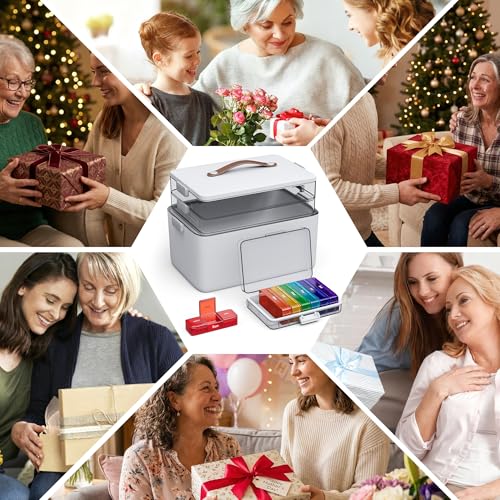 CTIME 3-Tier Medicine Organizer with Leather Portable Pill Case | Multipurpose Medical Box, Pill Organizer, Foldable Large Capacity, Clear Visible Lid, Ideal Gift for Elderly, Home Essential - size: Regular 3-Tier Set