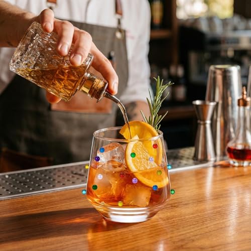 4 Pack 3D Colorful Dots Stemless Wine Glasses Confetti Double Old Fashioned Drinking Glasses 12.5 oz Vibrant Stemless Wine Cups for Whiskey Cocktail Water Juice Summer Party Supplies Gift
