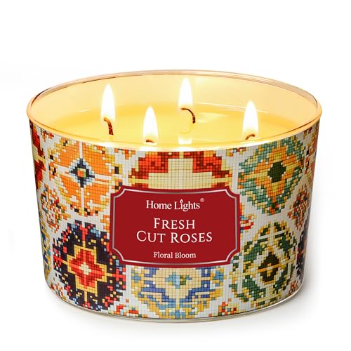 HomeLights 4-Wick Candles for Home Scented - 18oz Soy Wax Blend Candle Long-Lasting Fragrance, Bohemian Natural Textures Home Decor and Housewarming Gifts, Fresh Cut Roses - color: Fresh Cut Roses, size: 18oz 4-wick
