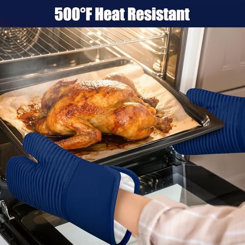 Oven Mitts and Pot Holder Sets with Silicone Grip, 500°F Heat Resistant-6 Pack Dishcloth/Dish Towels for Kitchen 100% Cotton-Value Kitchen Essentials for Cooking, Baking, Grilling-Marine Blue - color: Marine Blue