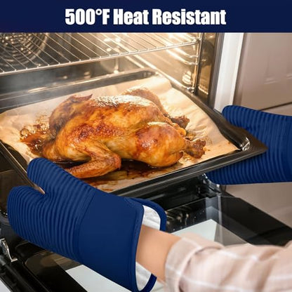 Oven Mitts and Pot Holder Sets with Silicone Grip, 500°F Heat Resistant-6 Pack Dishcloth/Dish Towels for Kitchen 100% Cotton-Value Kitchen Essentials for Cooking, Baking, Grilling-Marine Blue - color: Marine Blue