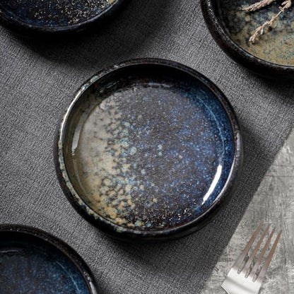 Uaral Japanese Salad Plate,Blue Plates and Bowls Set,Stoneware Plate Set,Appetizer Plates Set of 4,5.5inch,14oz(Nebula Blue) - color: Nebula Blue