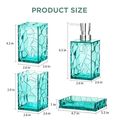 HBlife Bathroom Accessories Set, Acrylic Bathroom Counter Set of 4 | Boho acrylic bathroom decor, 4-pc: holder, soap, tumbler, dish, Easy-clean & rustproofd, Ideal housewarming gift - style: Teal Blue